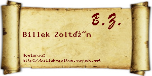 Billek Zoltán névjegykártya